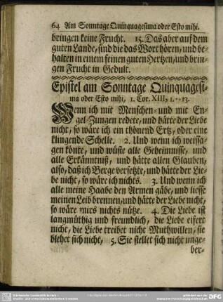 Epistel am Sonntage Quinquagesima
