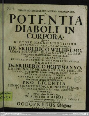 Disputatio Inauguralis Medico-Philosophica, De Potentia Diaboli In Corpora