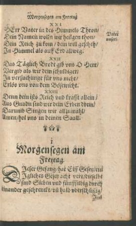 Morgensegen am Freytag. - Abentsegen am Freytag.