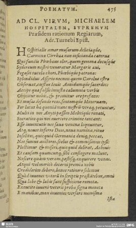 Ad Cl. Virum, Michaelem Hospitalem, Supremum Praesidem rationum Regiarum, Adr. Turnebi Epist.