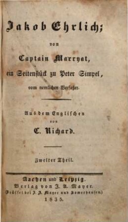 Jakob Ehrlich : ein Seitenstück zu Peter Simpel, vom nemlichen Verfaßer, 2