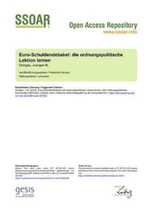 Euro-Schuldendebakel: die ordnungspolitische Lektion lernen