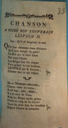 Chanson A Notre Bon Souverain Léopold II. : Air: Qu'il esi dangereux la nuit