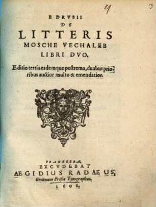 De litteris Moše we-Ḵālēv libri duo