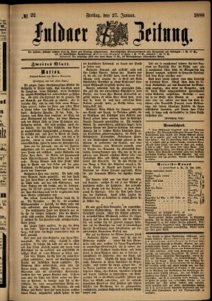 Zweite Ausgabe vom Freitag, den 27. Januar 1888.