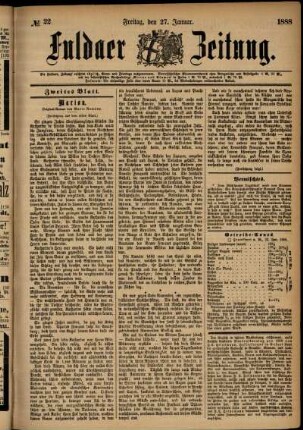 Zweite Ausgabe vom Freitag, den 27. Januar 1888.