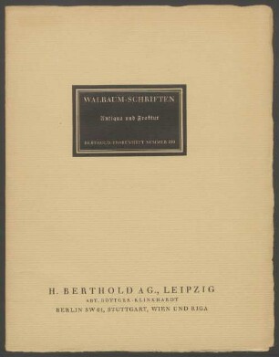 Walbaum-Schriften Antiqua und Fraktur, Berthold Probenheft Nr. 210