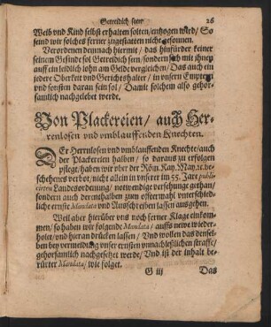 Von Plackereien/ auch Herrenlosen und umblauffenden Knechten.