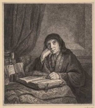 Rembrandts Mutter, am Tisch sitzend