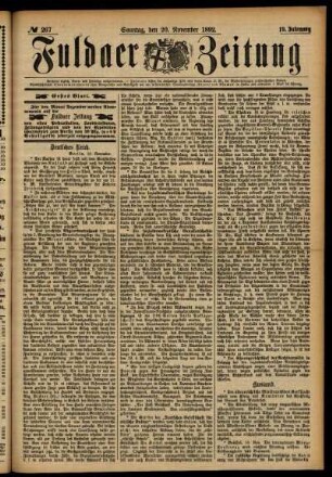 Erste Ausgabe vom Sonntag, den 20. November 1892.
