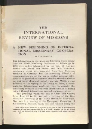 A new beginning of international missionary co-operation