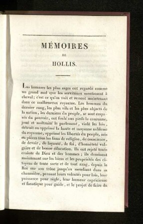 Mémoires de Hollis.