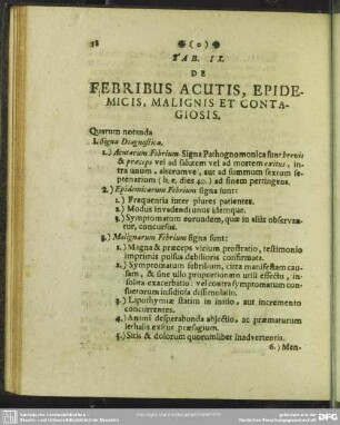 Tab. IX. De Febribus Acutis, Epidemicis, Malignis Et Contagiosis