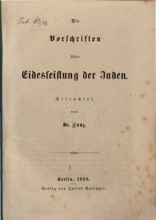 Die Vorschriften über Eidesleistung der Juden