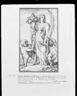 Weibliche Figur mit Füllhorn und Palmzweig