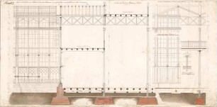 Voit, August von; München; Glaspalast - Fensterwand u. Giebel UG (Ansichten, Schnitte, Detail)
