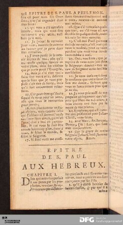 Epitre de S. Paul aux Hebreux.