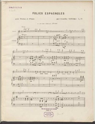 Folies espagnoles : pour violon et piano ; op. 29