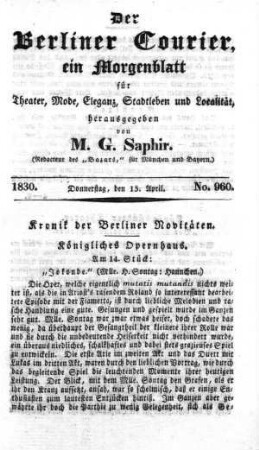 No. 960, Donnerstag, den 15. April 1830