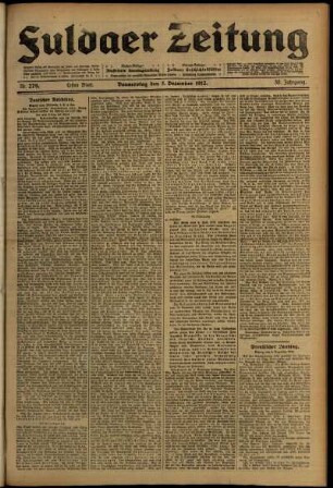 Erste Ausgabe vom Donnerstag, den 05. Dezember 1912.
