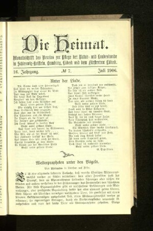 16. Jahrgang. No. 7. Juli 1906.