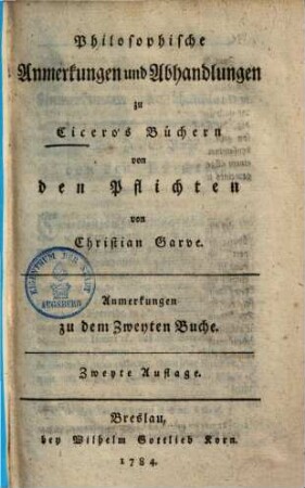 Philosophische Anmerkungen und Abhandlungen zu Cicero's Büchern von den Pflichten, 2. Anmerkungen zu dem Zweyten Buche