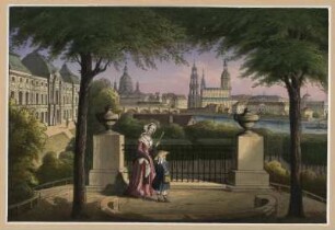 Ansicht des Japanischen Palais in Dresden-Neustadt, Lithographie, um 1850 : [Ansicht des Japanischen Palais mit Garten zu Dresden] - [S.l.] , [um 1850]. - 1 Kunstbl. : Lithogr. ; 17 x 11 cm