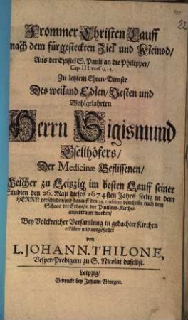 Frommer Christen Lauff ... : [Leichenrede für] Sigismund Gsellhöfer