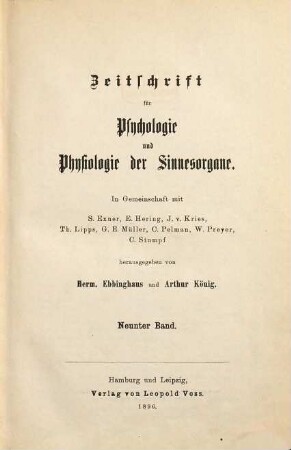 Zeitschrift für Psychologie und Physiologie der Sinnesorgane, 9. 1896