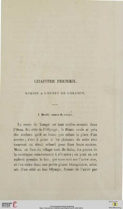 Chapitre premier: Région à l’ouest de l´Olympe