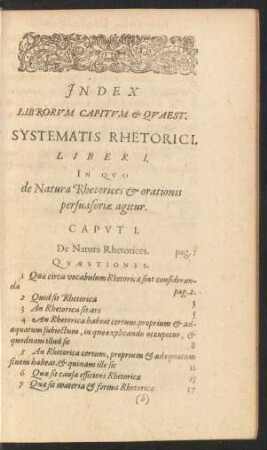 Rhetorici Systematis Liber I. In quo de Natura Rhetorices & orationis persuasoriae agitur.