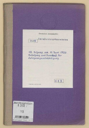 18. Sitzung am 11. Juni 1920: Vollsitzung und Ausschuss für Enteignungsentschädigung