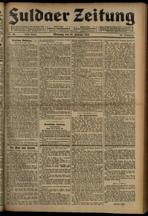 Erste Ausgabe vom Mittwoch, den 19. Februar 1913.