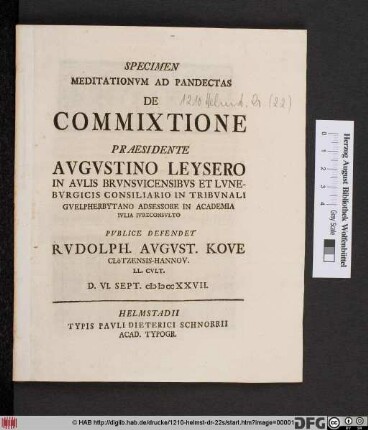 Specimen Meditationvm Ad Pandectas De Commixtione