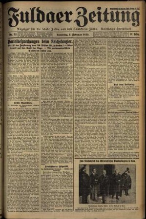 Erste Ausgabe vom Samstag, den 08. Februar 1930.