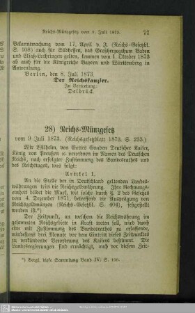 28) Reichs-Münzgesetz vom 9. Juli 1873