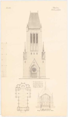 Kirche: Grundriss, Ansicht, Schnitt