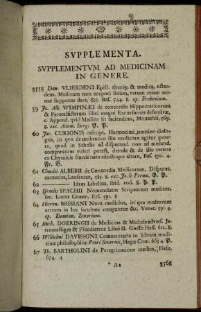 Supplementum ad Medicinam in genere. - Suppl. ad Anatomiam.