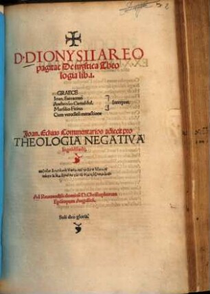 D. Dionysii Areopagitae De mystica Theologia lib. I. : Graece