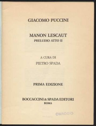 Manon Lescaut : Preludio Atto II