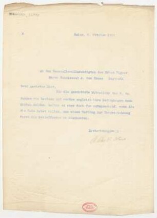 Brief an Adolf von Gross : 04.10.1911