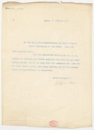 Brief an Adolf von Gross : 04.10.1911