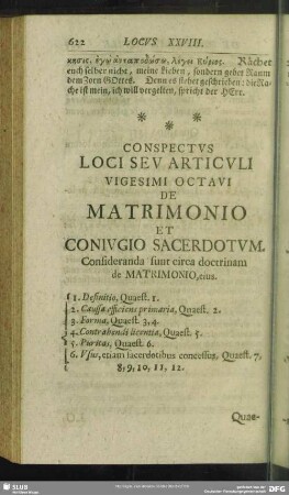 Conspectus Loci Seu Articuli Vigesimi Octavi De Matrimonio Et Coniugio Sacerdotum