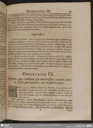 Observatio IX. Leguntur, quae videntur eße universales, verùm ratione senus particulares, vel indefinitae sunt