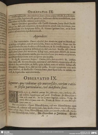 Observatio IX. Leguntur, quae videntur eße universales, verùm ratione senus particulares, vel indefinitae sunt