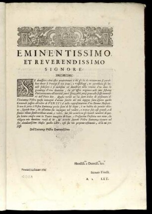 Eminentissimo Et Reverendissimo Signore