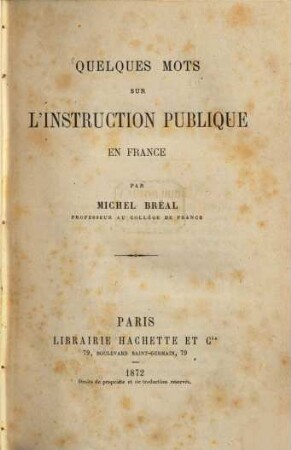 Quelques mots sur l'instruction publique en France