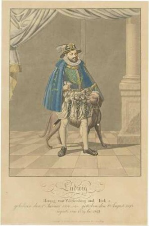 Herzog Ludwig von Württemberg, stehend in Halbprofil mit Hund