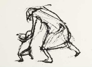 Frau und Kind, nach links laufend