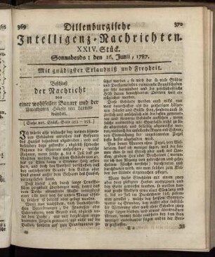 XXIV. Stück. Sonnabends: den 16. Junii, 1787.